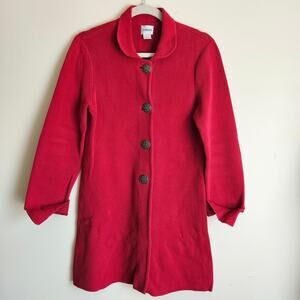Chicos Cherry Red Long Cotton Sweater Coat Sz 1 (Small)